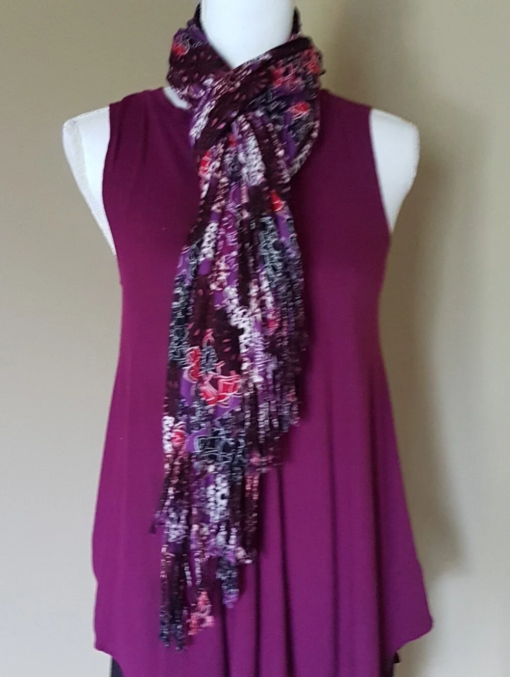 Black & Purple Magenta Multicolor Floral Pattern Scarf Like NEW